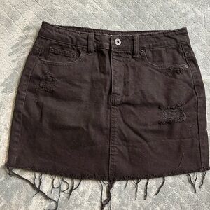 Vanilla Star Mini Skirt Black Denim 29 Raw Hem Ripped Cute